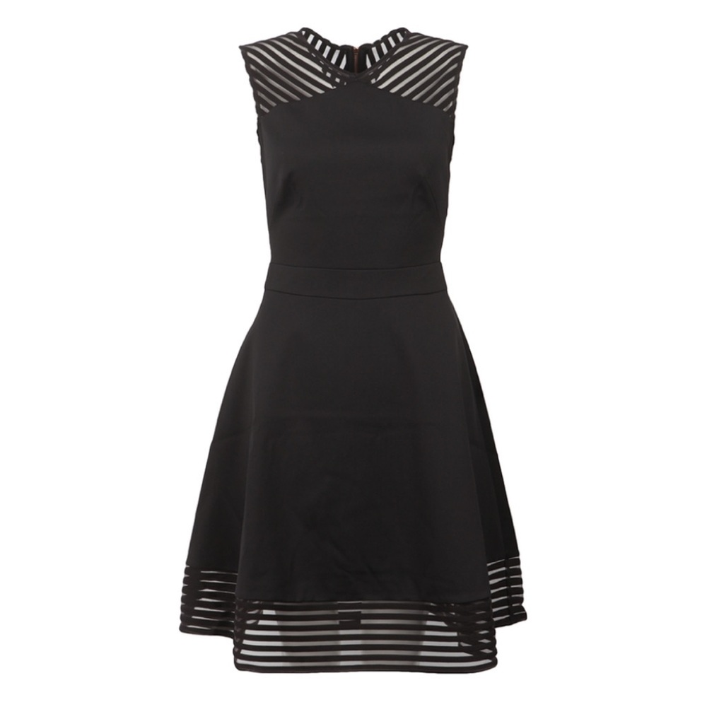 Ted Baker $315 Black Sleeveless Sheer Paneled Skater Dress ‘Eleese’ Size 1 XS